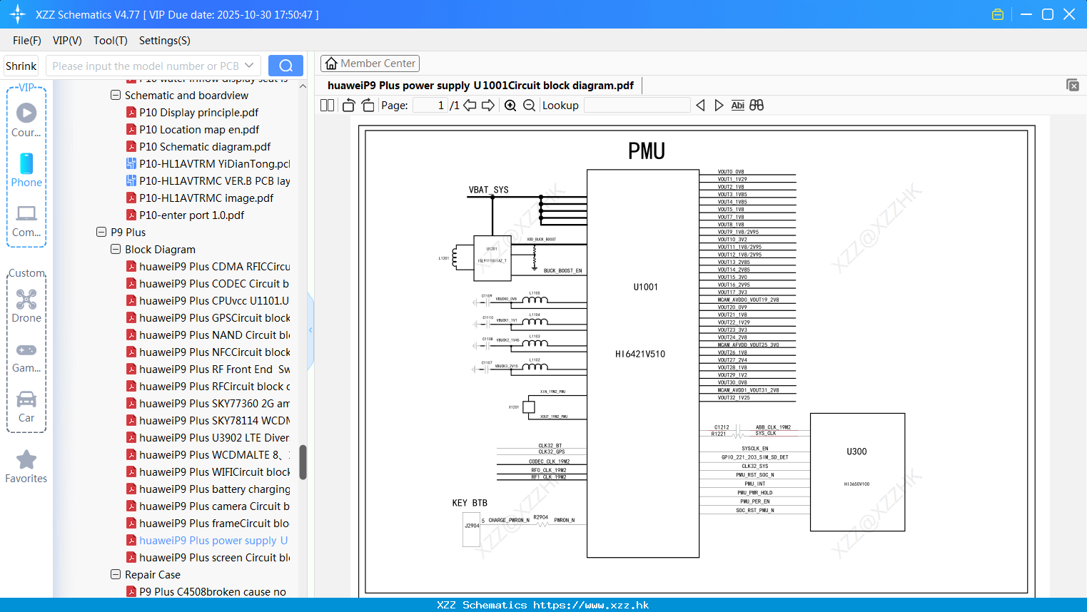 HuaweiP9 Plus Power Supply Ｕ1001Circuit Block Diagram